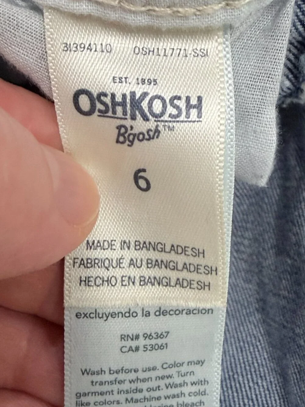 OshKosh B’gosh Denim Overalls Girls Size 6 Light Wash Carpenter Stretch